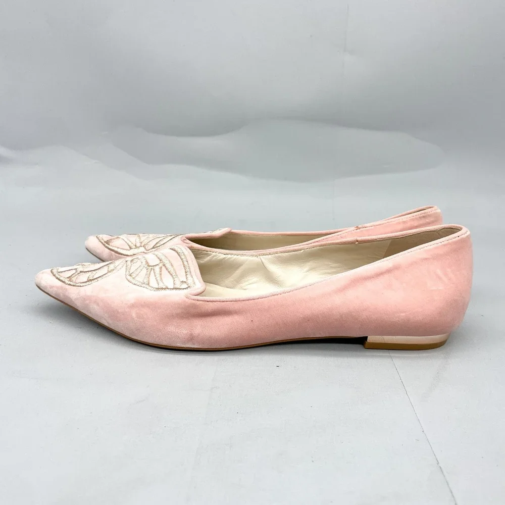 Sophia Webster Bibi Butterfly Pink Velvet Pointed Toe Ballet Flats Womens 39 8.5 - Picture 5 of 12